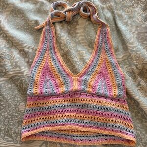 Hollister Multicolor Crochet Halter Top